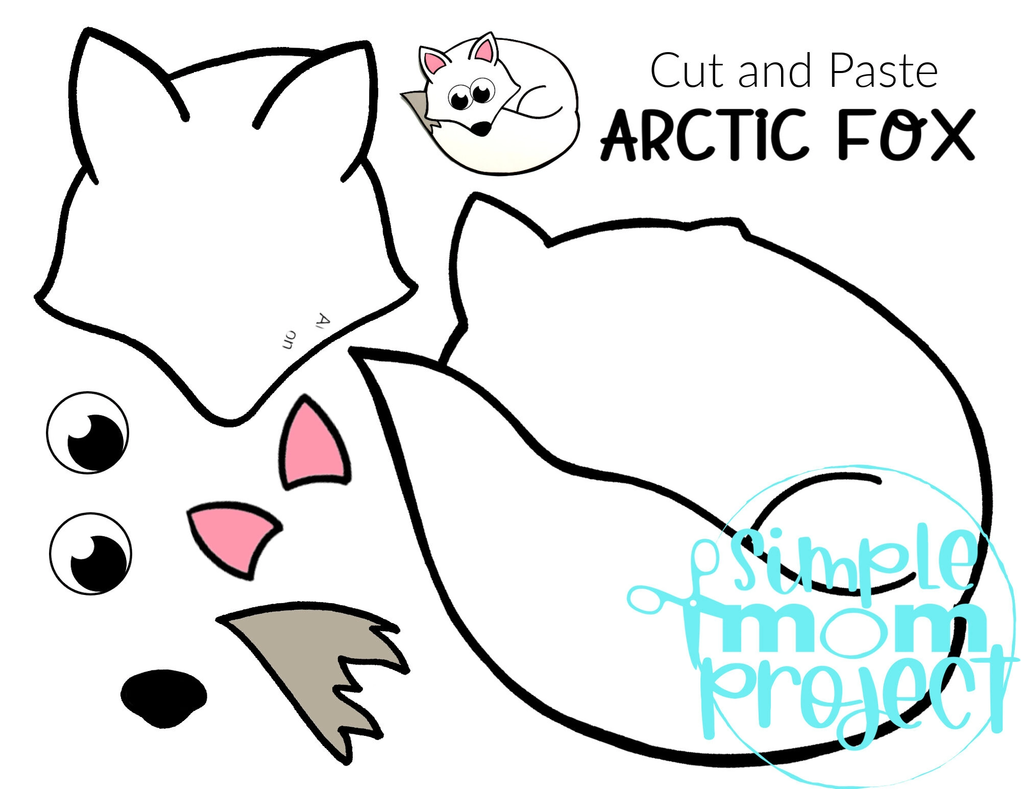 Printable Arctic Fox Arctic Animal Cut and Paste Crafts for Kids, kindergartners, preschoolers and toddlers 1