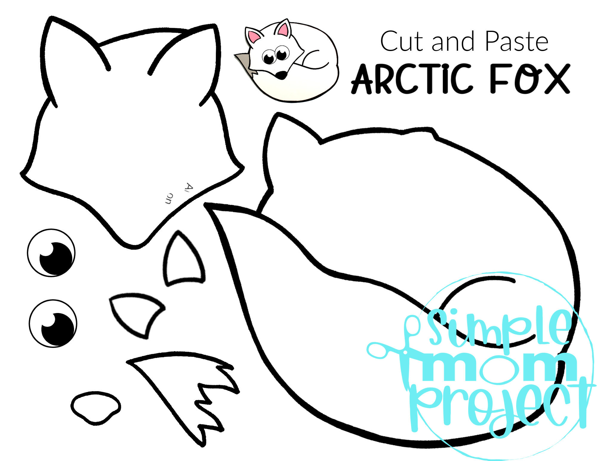 Printable Arctic Fox Arctic Animal Cut and Paste Crafts for Kids, kindergartners, preschoolers and toddlers 1