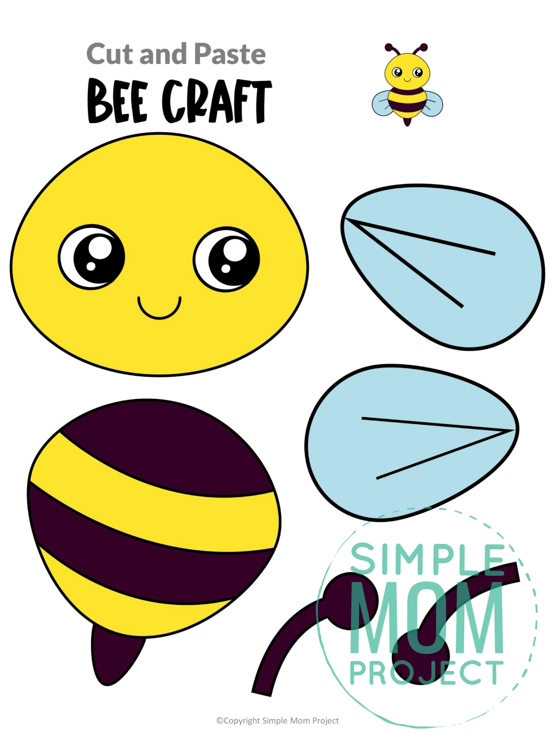 Printable Bumble Bee Cut and Paste Craft Template for Toddler, Preschooler and Kindergarten Kids