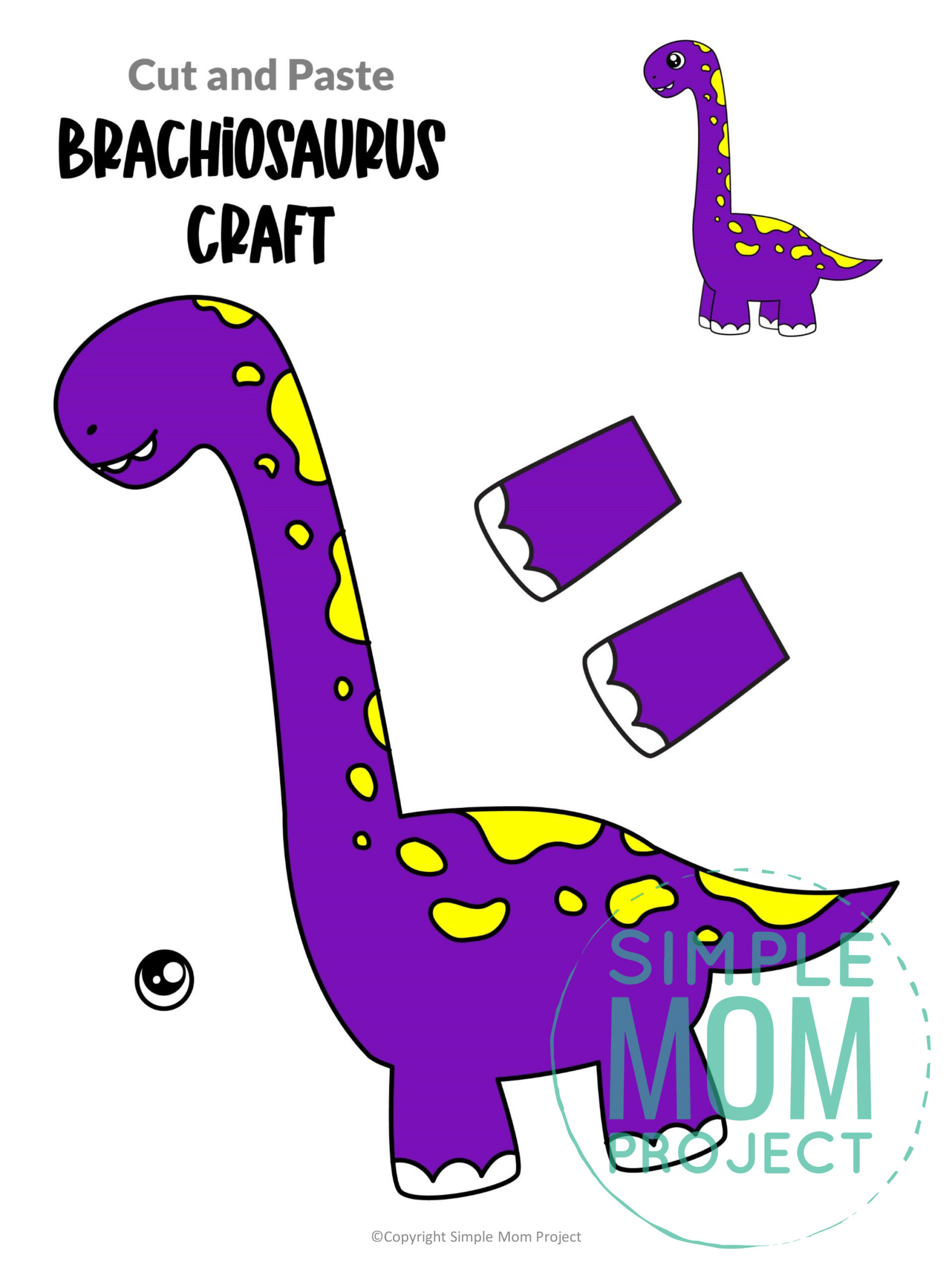 brachiosaurus cut and paste craft for kids, preschoolers, toddlers