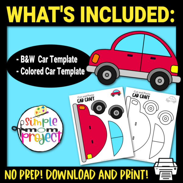 Looking for easy diy craft activities for your toddler, preschool and kindergarten kids? This printable car craft template is great to occupy your little ones for hours while you’re doing household chores. Use the printable car craft when teaching your kids the modes of transportations or the letter C sound. Be sure to grab our printable car template and enjoy crafting!