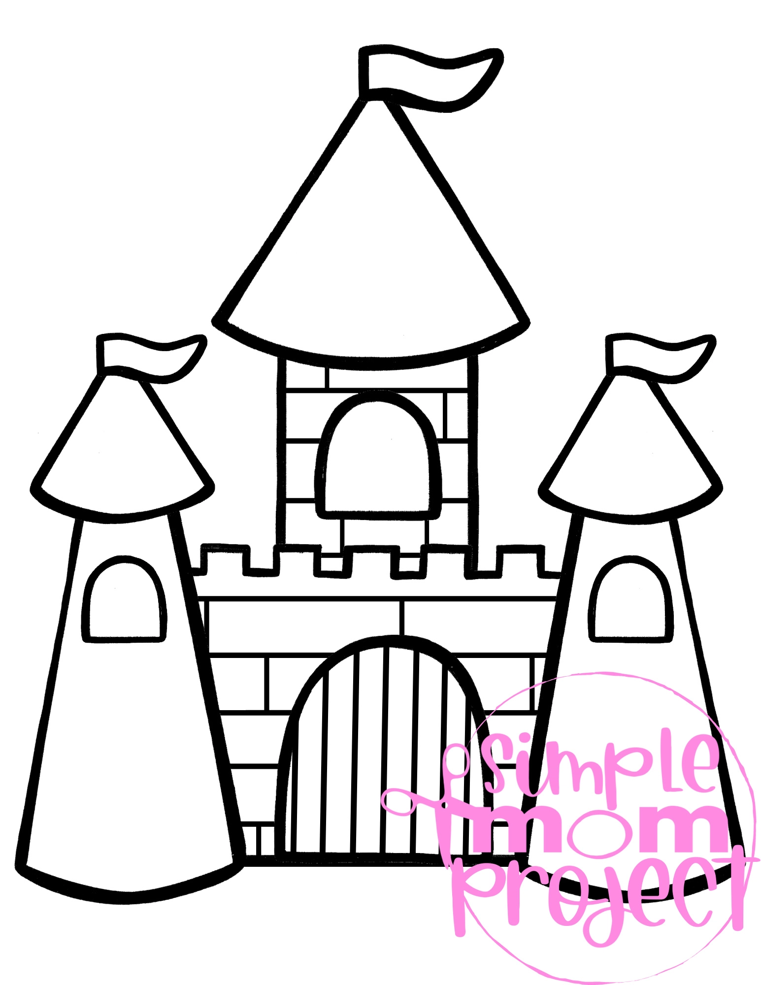 Printable Castle Template Coloring Page for kids preschoolers and toddlers 1