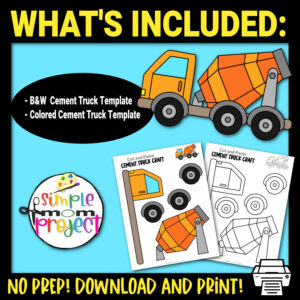 Are you looking for a fun, low prep vehicle craft activity for your kids? This printable diy cement truck craft template is suitable for kids of all ages, especially to toddlers, preschoolers and kindergarteners. Make sure to include this printable cement truck template in your lesson plans about vehicles or transportations. Don’t wait any longer, download and print your own cement truck template now!