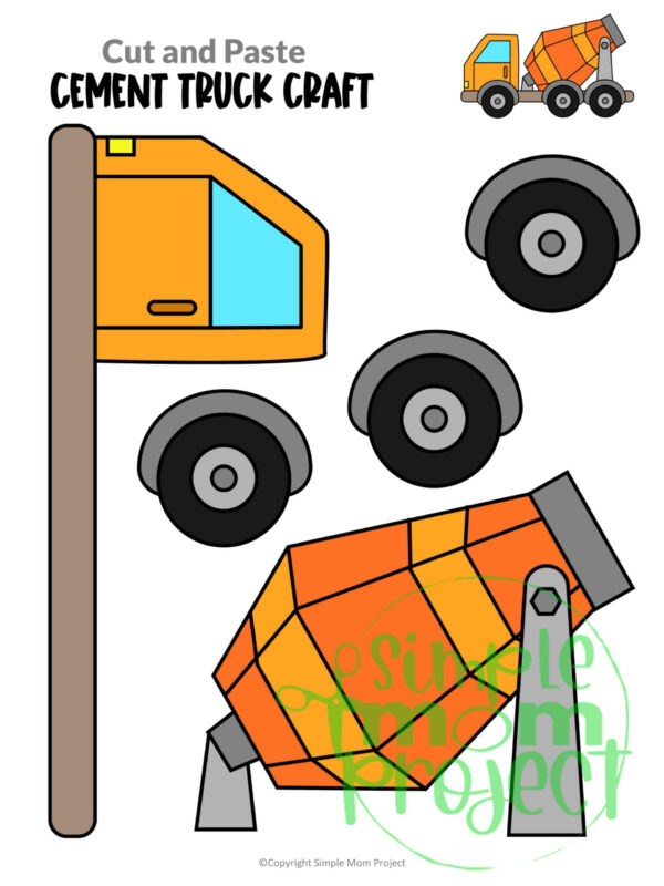 Printable Cement Truck Craft Transportation Vehicle Template for Kids, Preschool, Toddlers, Kindergarten 13