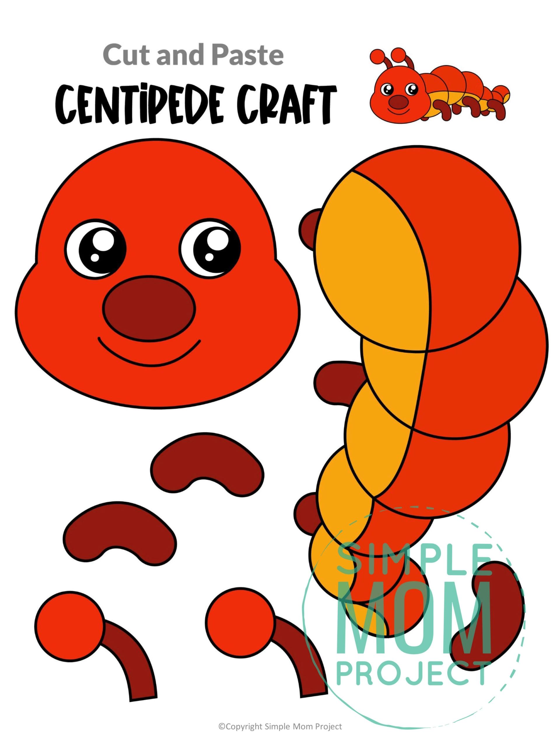 Printable Centipede Cut and Paste Craft Template for Toddler, Preschooler and Kindergarten Kids