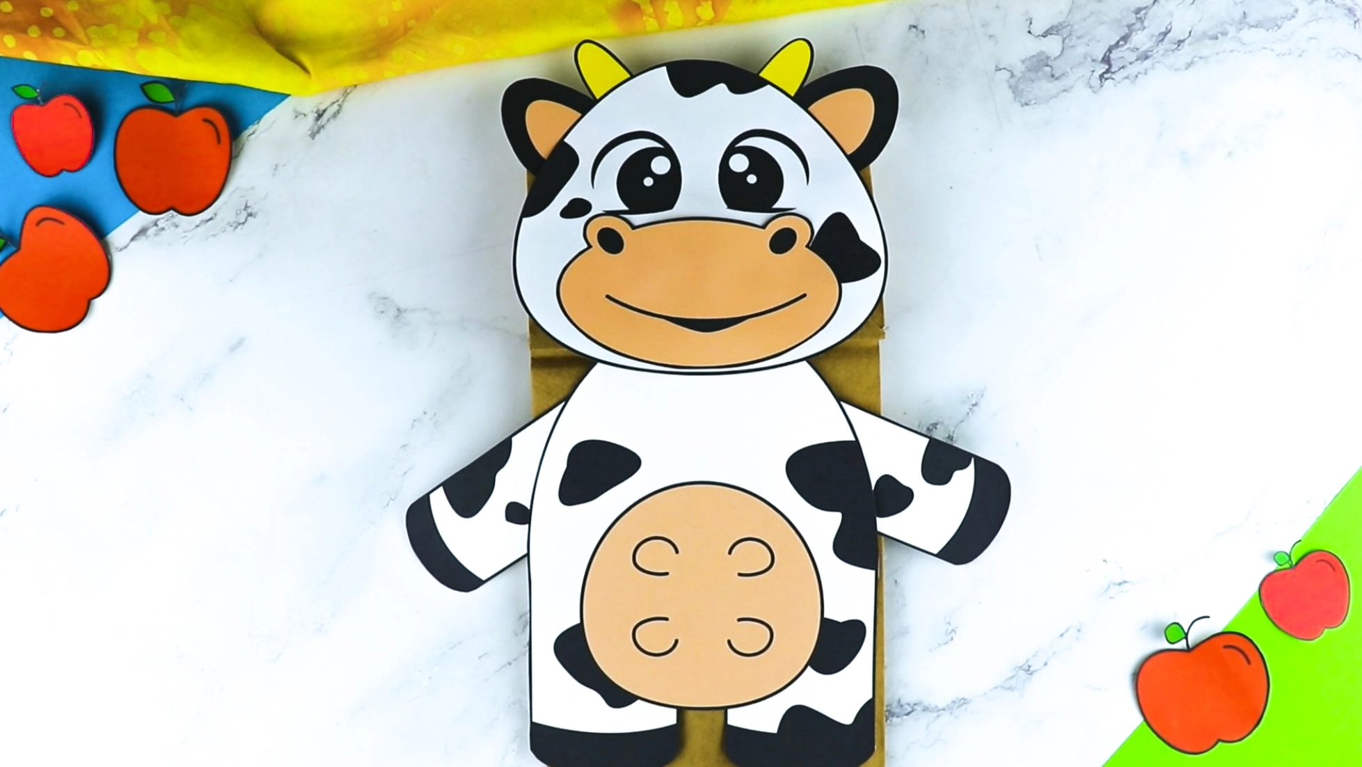 Printable Cow Paper Bag Puppet Craft for Kids Preschoolers Toddlers and Kindergartners 1