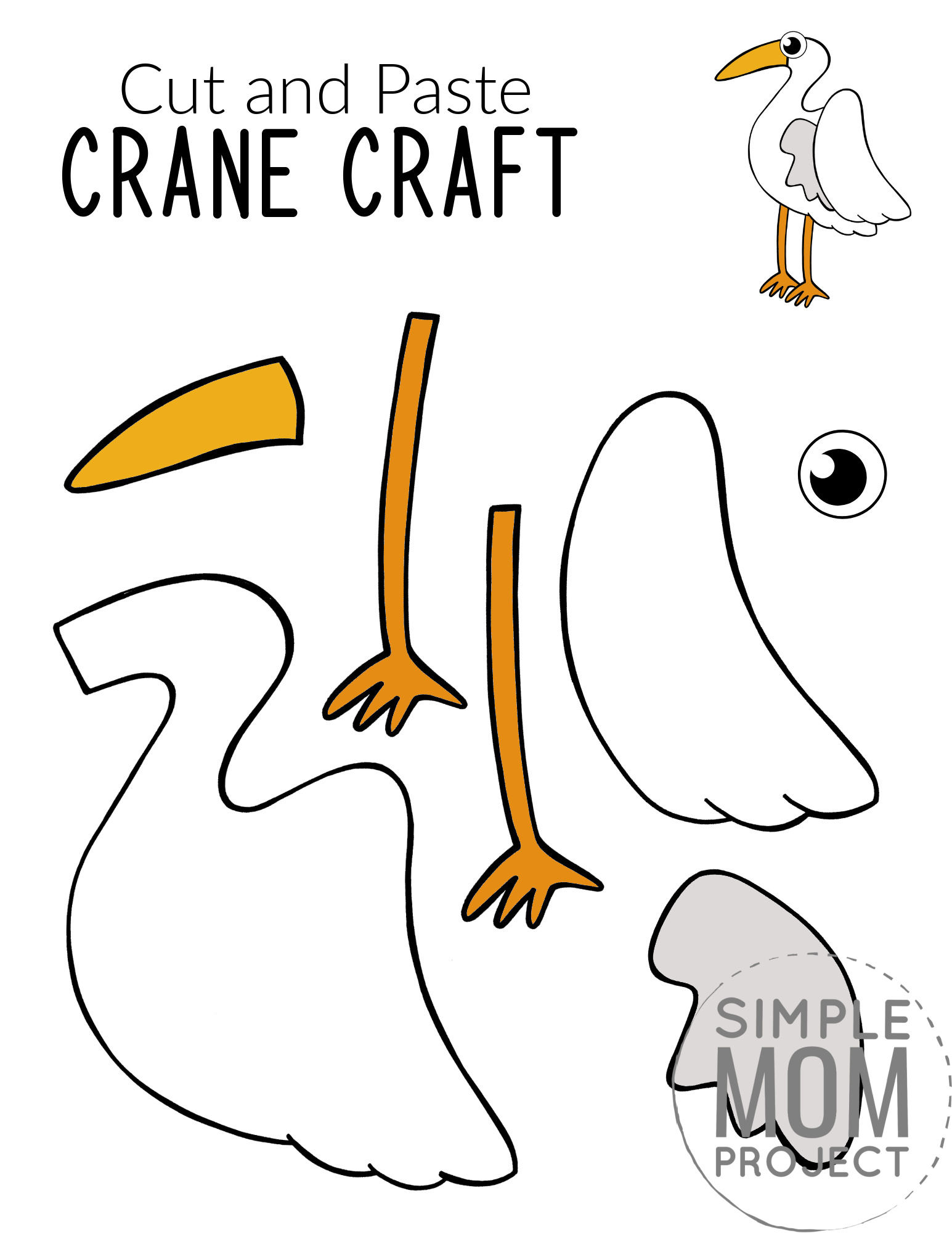 Printable Crane Craft for Kids, preschoolers toddlers and kindergartners 3