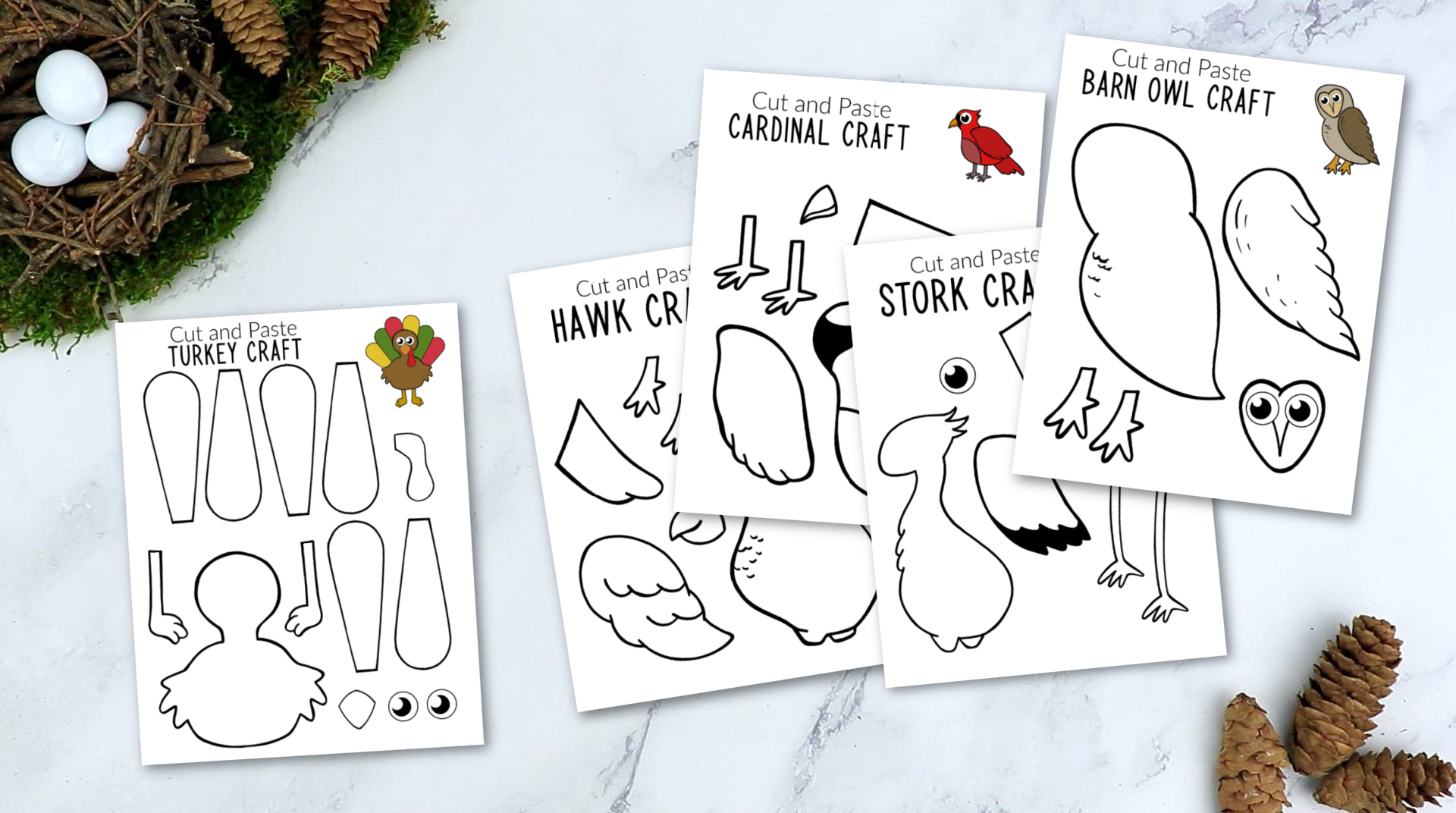 Printable Cut and Paste Bird Crafts for Kids, Preschoolers and Toddlers 1