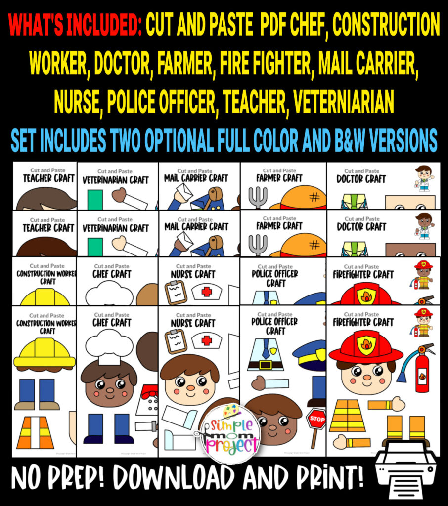 Community Helper Cut and Paste Craft Templates - Simple Mom Project Store