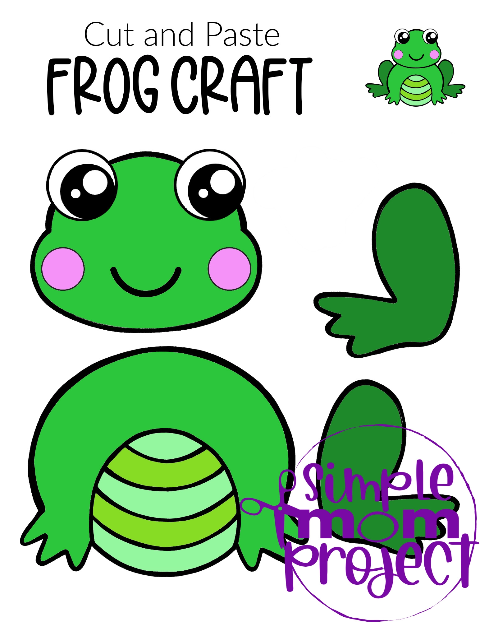 Printable Cut and Paste Frog Craft template for kids, preschoolers and toddlers 3