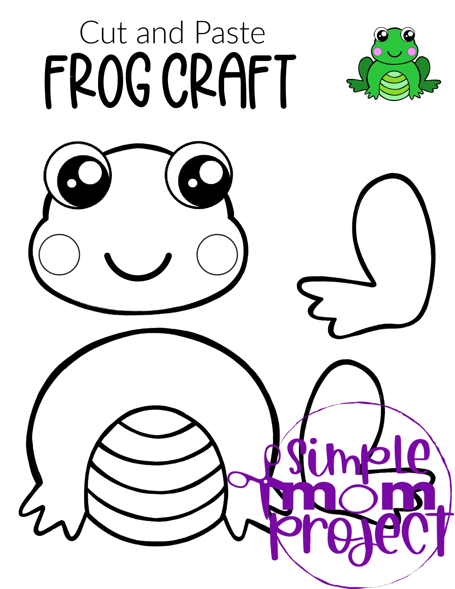 Printable Cut and Paste Frog Craft template for kids, preschoolers and toddlers 3