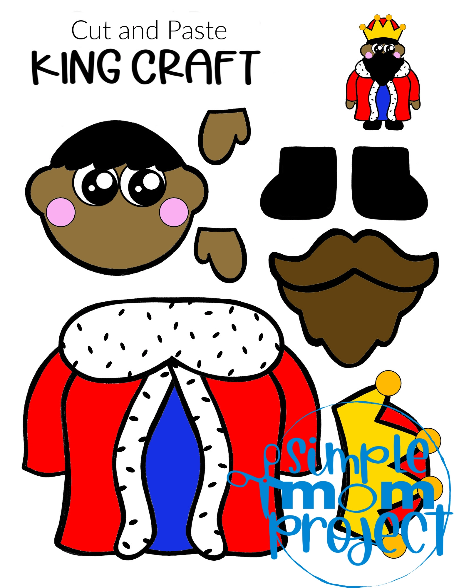 Printable Cut and Paste King Craft Template for Kids, preschoolers and toddlers 4