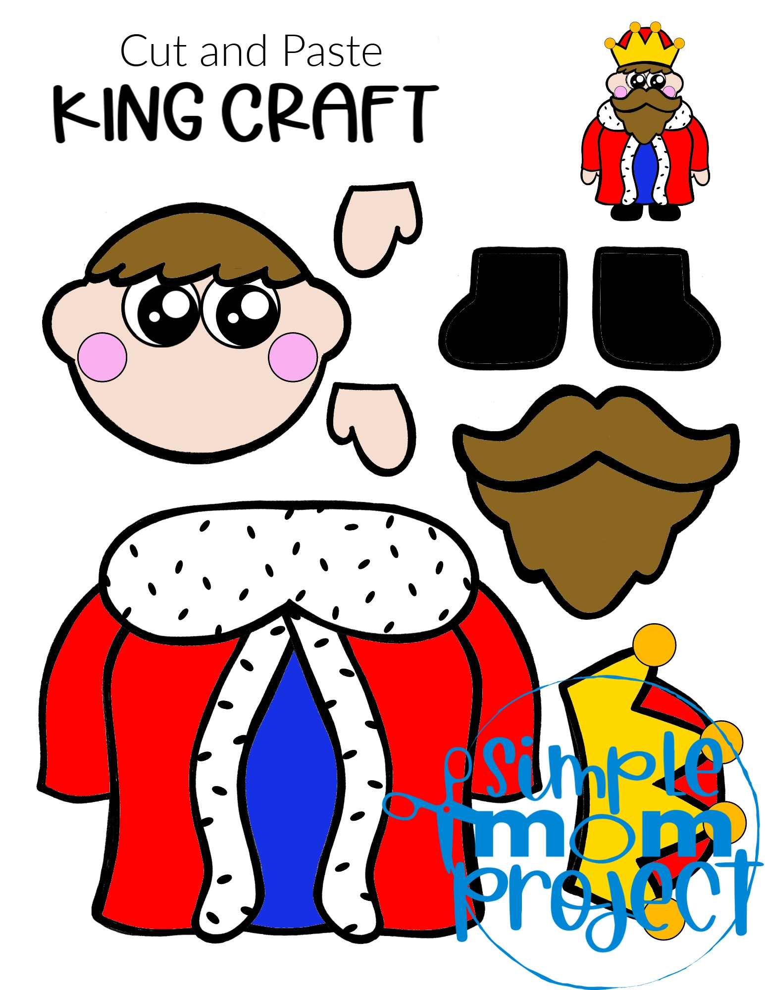 Printable Cut and Paste King Craft Template for Kids, preschoolers and toddlers 4