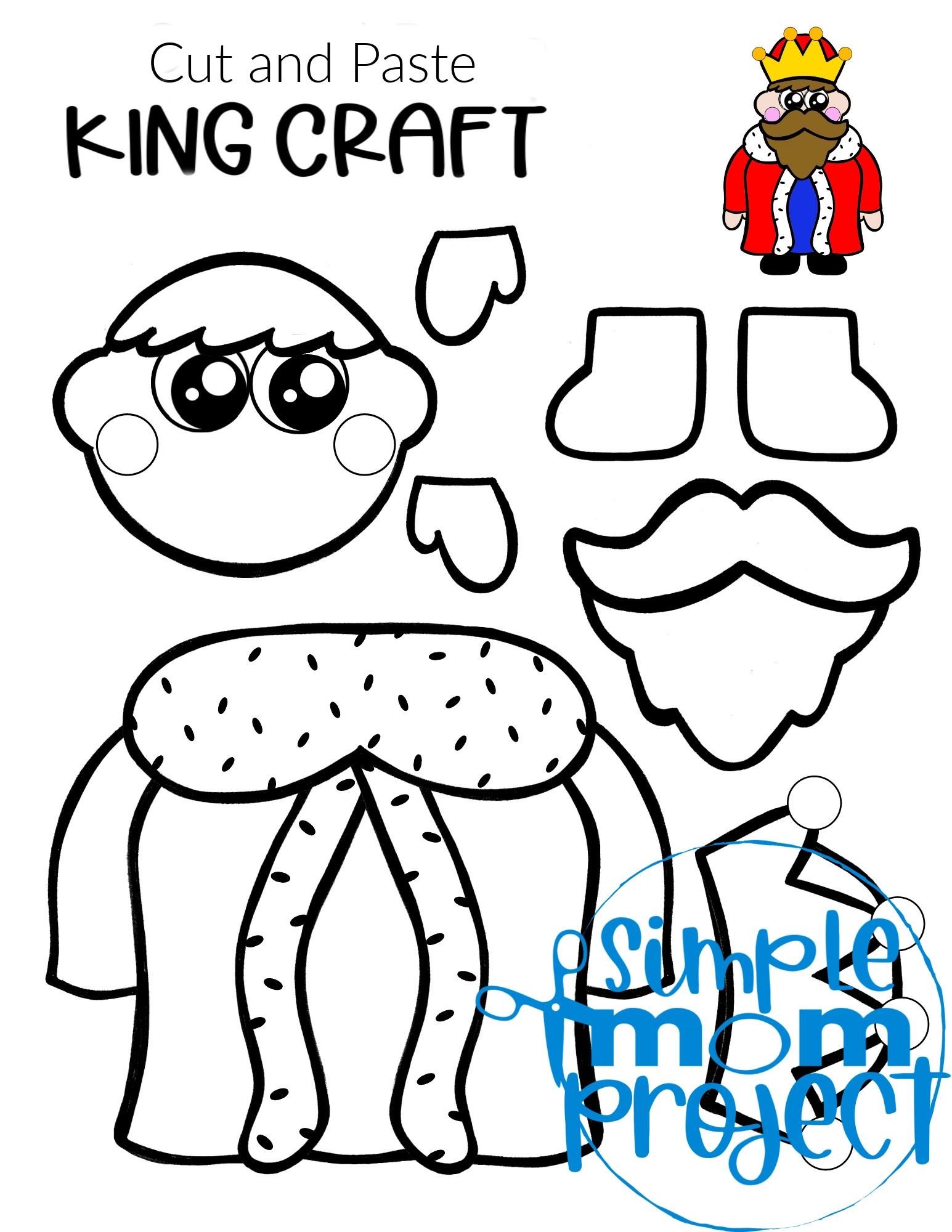 Printable Cut and Paste King Craft Template for Kids, preschoolers and toddlers 4