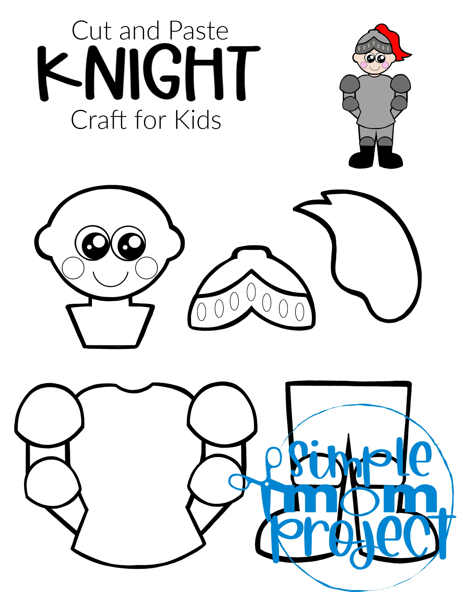 Printable Cut and Paste Knight Craft template for kids, preschoolers and toddlers 4