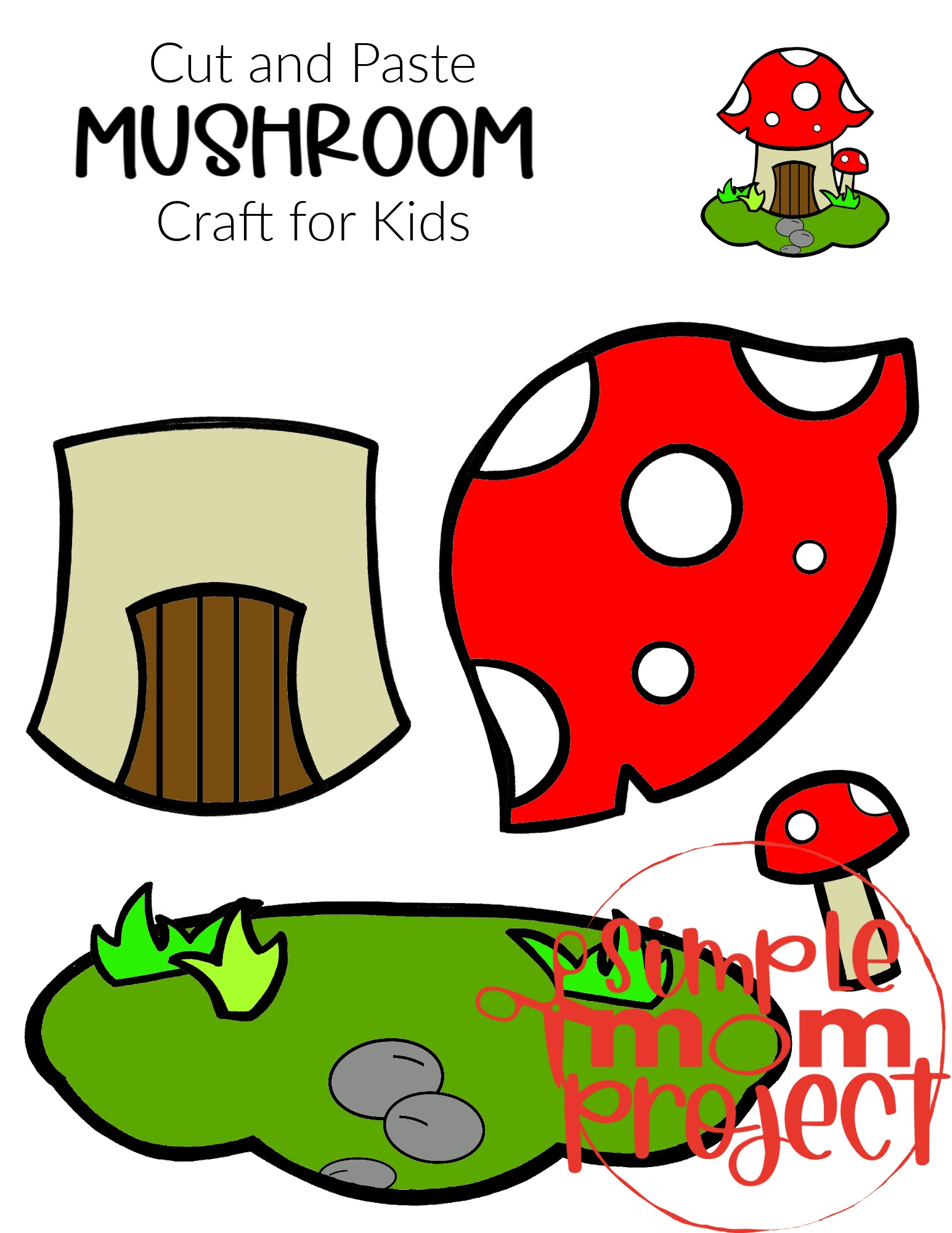 Printable Cut and Paste Mushroom Craft Template for Kids, preschoolers and toddlers 3