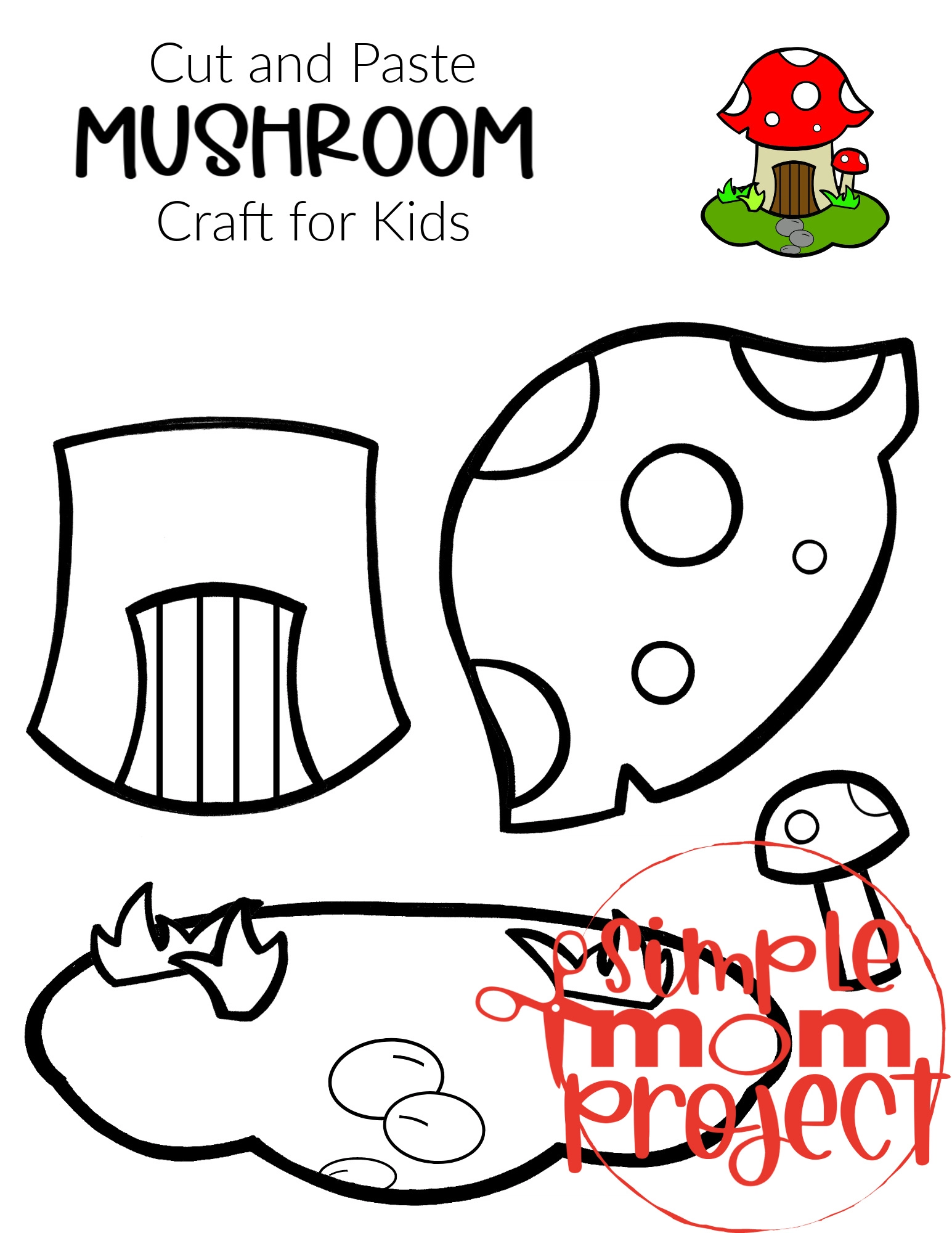 Printable Cut and Paste Mushroom Craft Template for Kids, preschoolers and toddlers 3