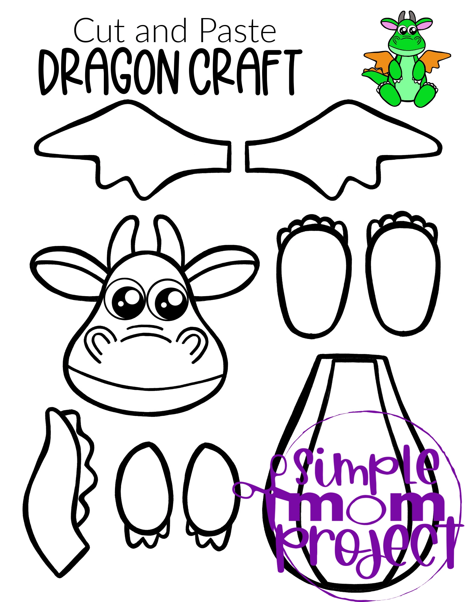 Printable Dragon Template Craft for kids, preschoolers and toddlers 3