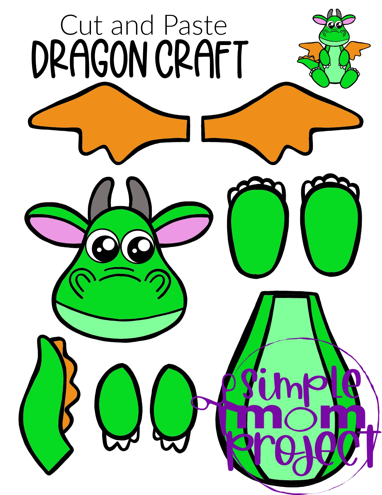 Printable Dragon Template Craft for kids, preschoolers and toddlers 3