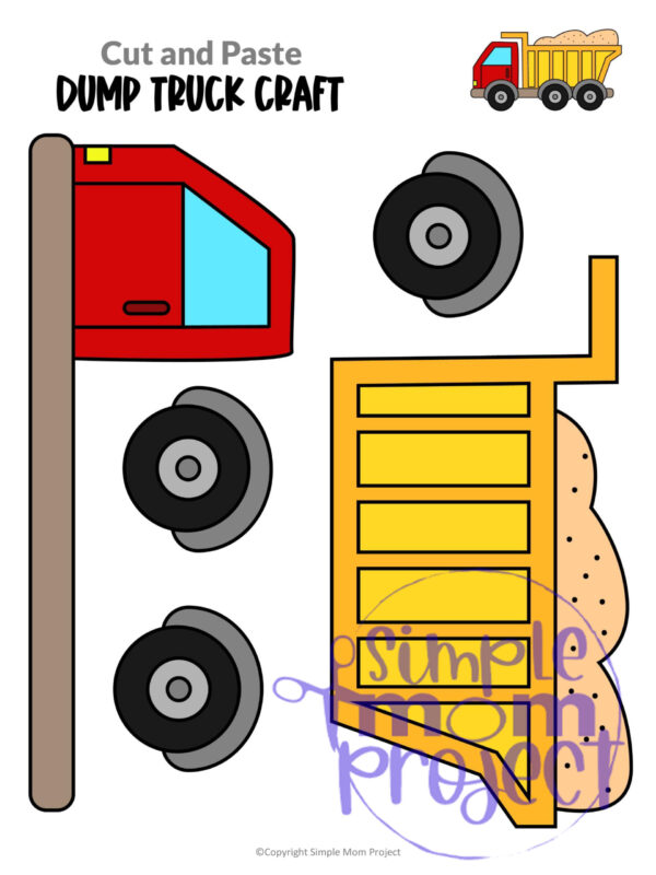 Printable Dump Truck Craft Transportation Vehicle Template for Kids, Preschool, Toddlers, Kindergarten 11