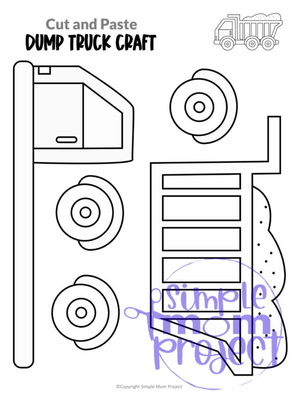 Printable Dump Truck Craft Transportation Vehicle Template for Kids, Preschool, Toddlers, Kindergarten