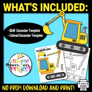 If you’re looking for a quick but fun papercraft activity for your little ones, you’ve come to the right place! This printable excavator craft is the ideal activity for toddlers, preschoolers, kindergarteners and early elementary students. Allow your kids to use their imagination and creativity as they design their own heavy excavator craft to make it stand out. Make sure to grab your printable excavator template today!