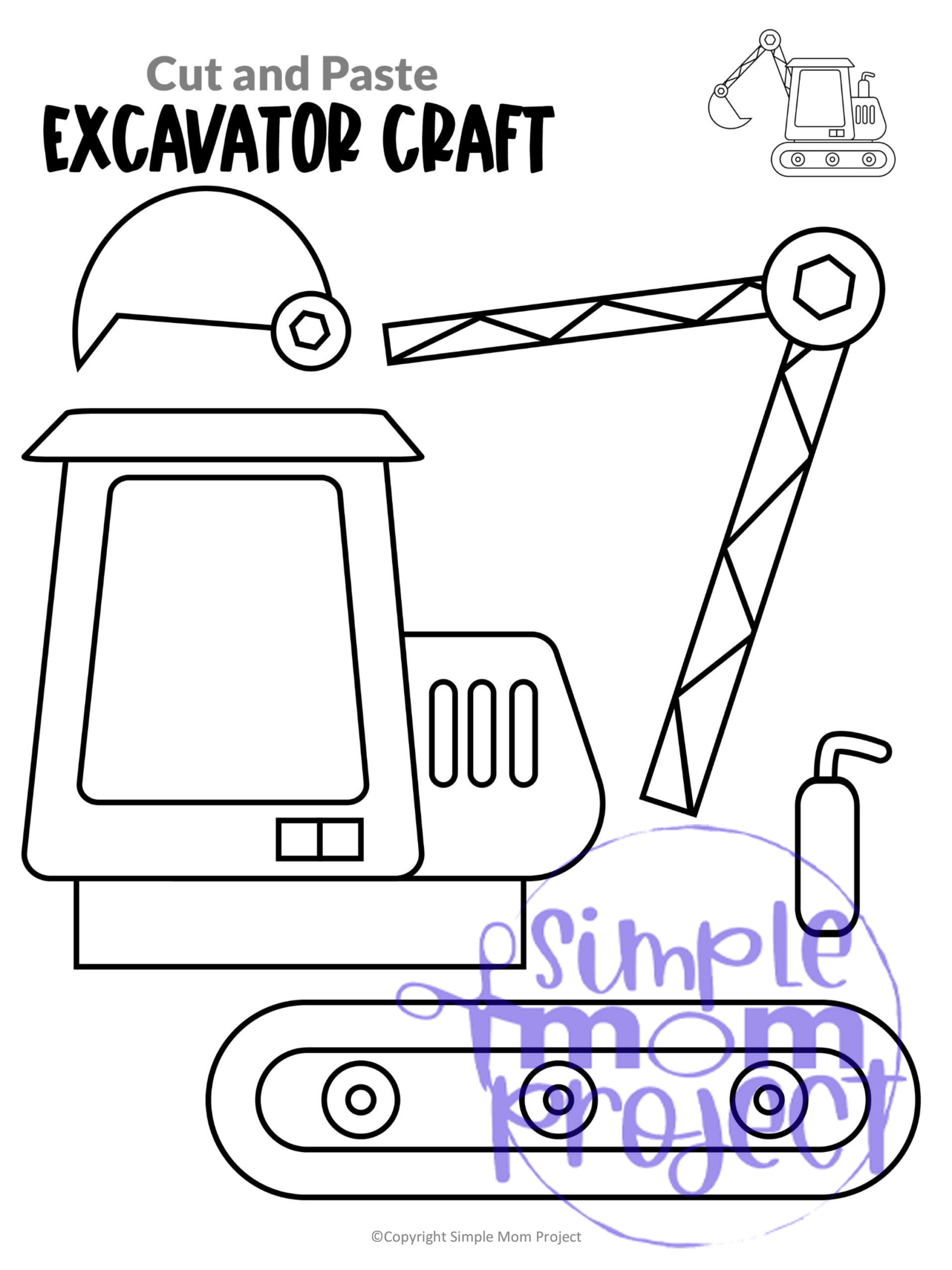 Printable Excavator Craft Transportation Vehicle Template for Kids, Preschool, Toddlers, Kindergarten 13