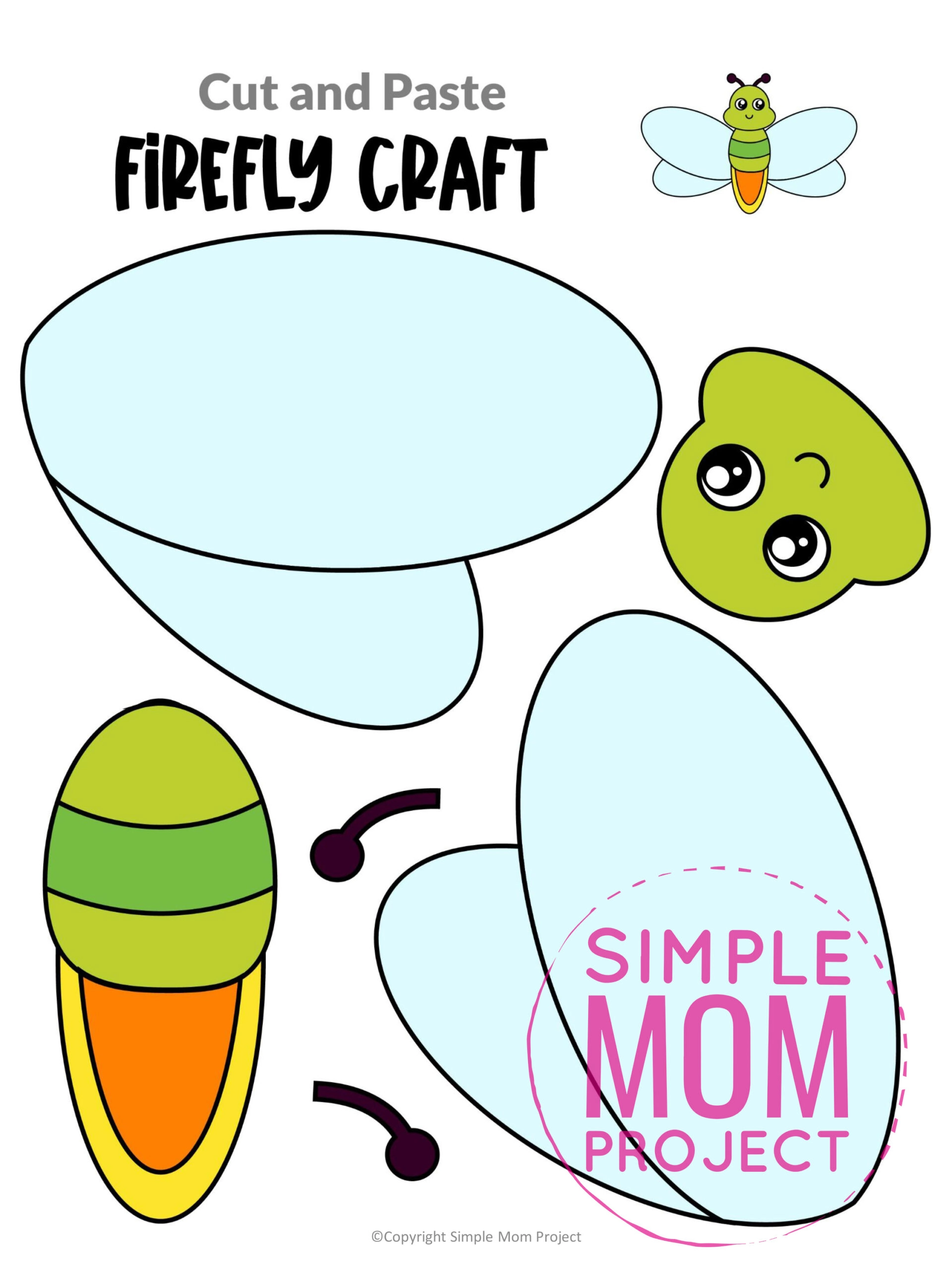 Printable Firefly Cut and Paste Craft Template for Toddler, Preschooler and Kindergarten Kids