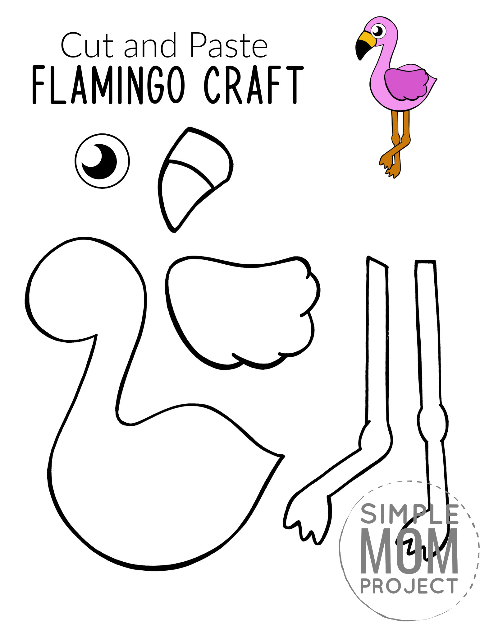 Printable Flamingo Craft for Kids, preschoolers toddlers and kindergartners 3