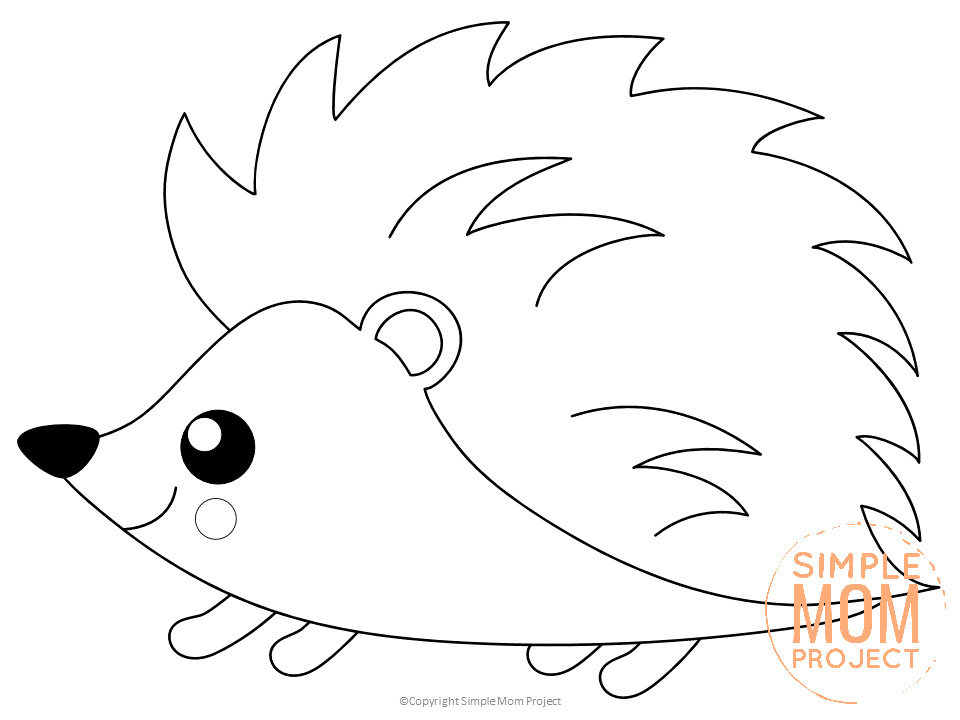 Printable Forest Hedgehog Template Coloring Page for kids, preschoolers, toddlers and kindergartners 1