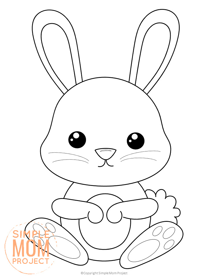 Printable Forest Rabbit Template Coloring Page for kids, preschoolers, toddlers and kindergartners 2