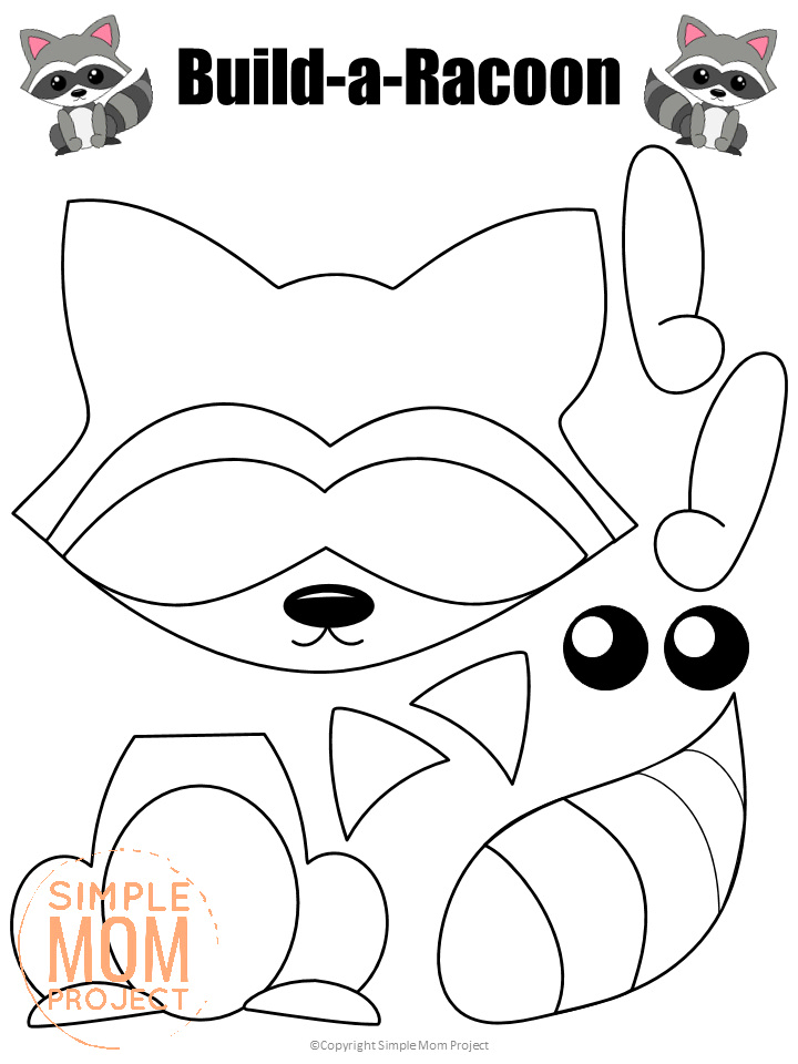 Printable Forest Raccoon Craft Template for kids, preschoolers, toddlers and kindergartners 1