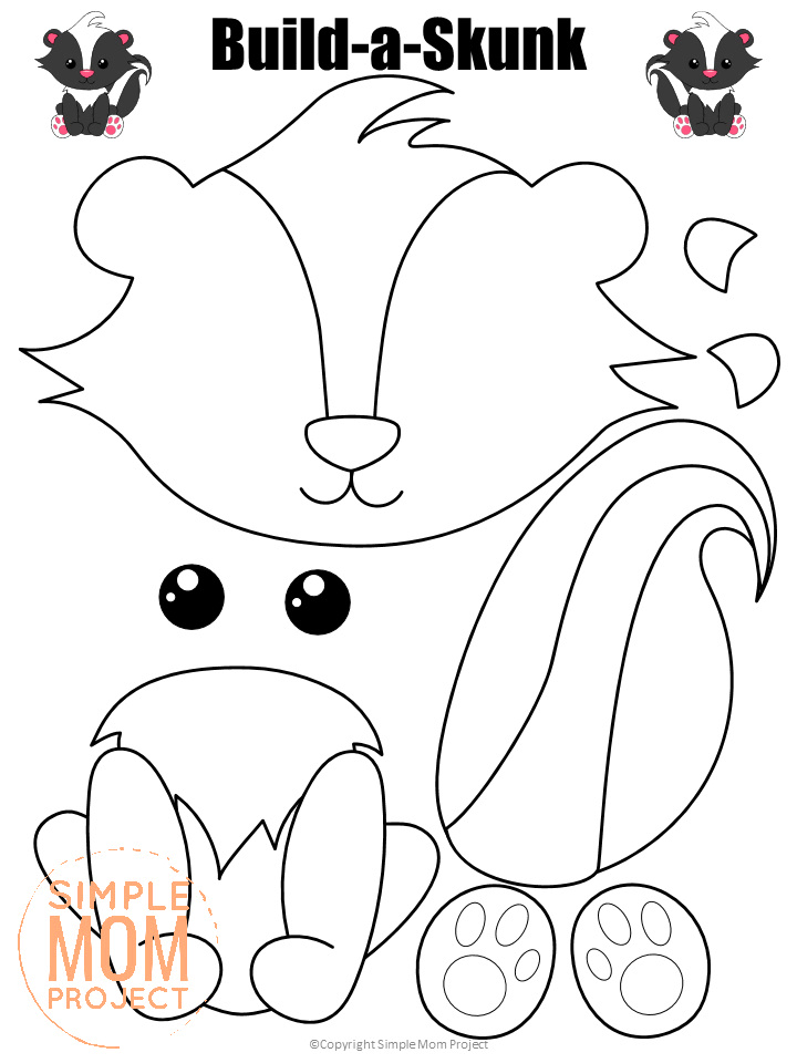 Printable Forest Skunk Craft Template for kids, preschoolers, toddlers and kindergartners 1