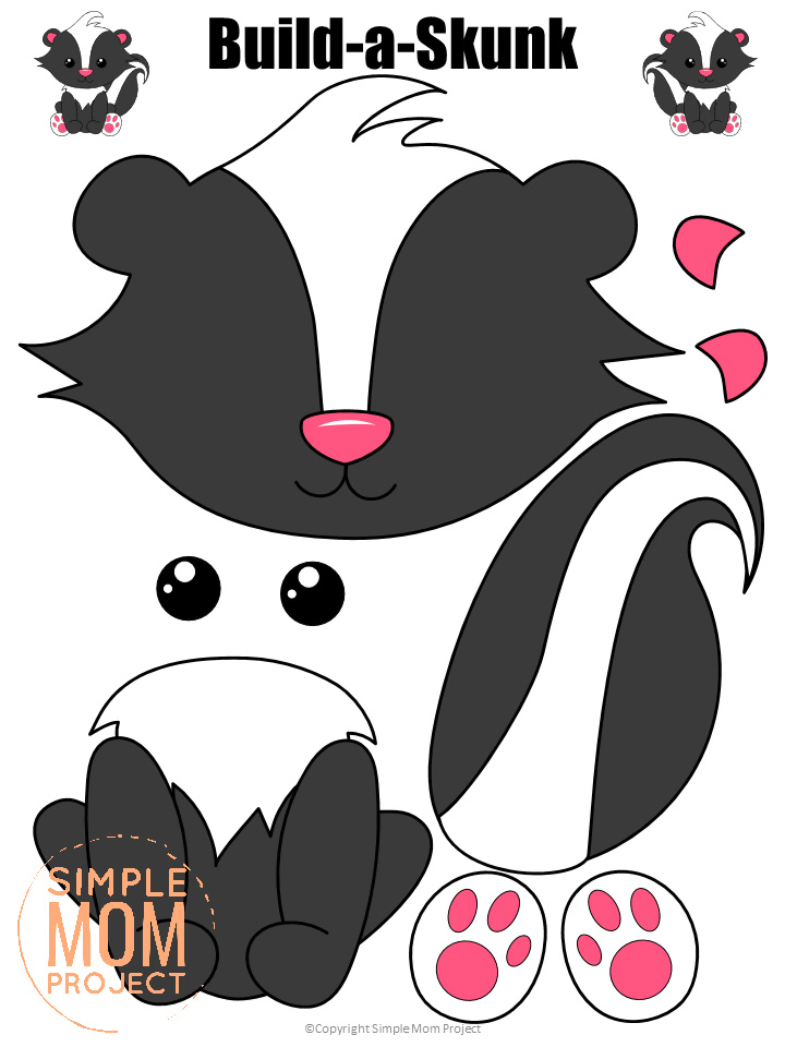 Printable Forest Skunk Craft Template for kids, preschoolers, toddlers and kindergartners 2