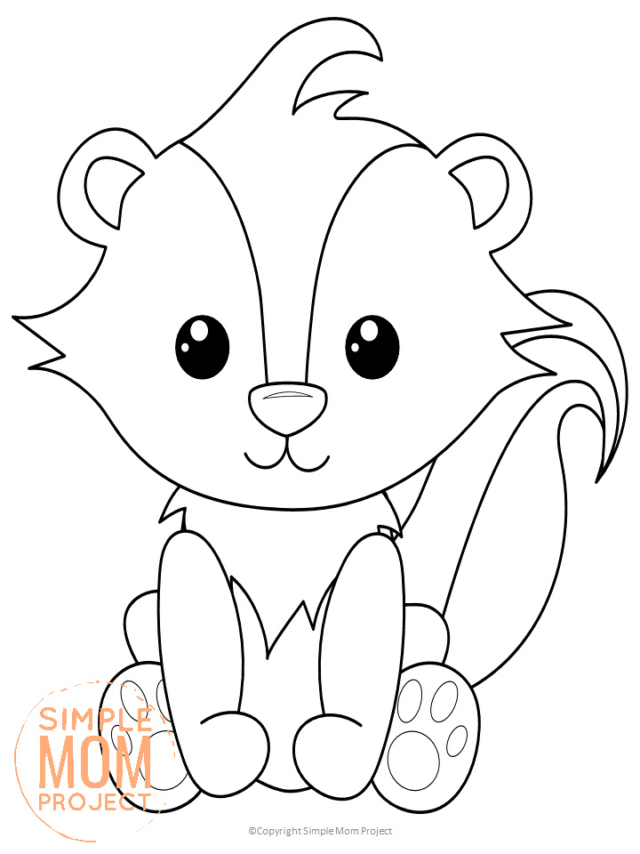 Printable Forest Skunk Template Coloring Page for kids, preschoolers, toddlers and kindergartners 1