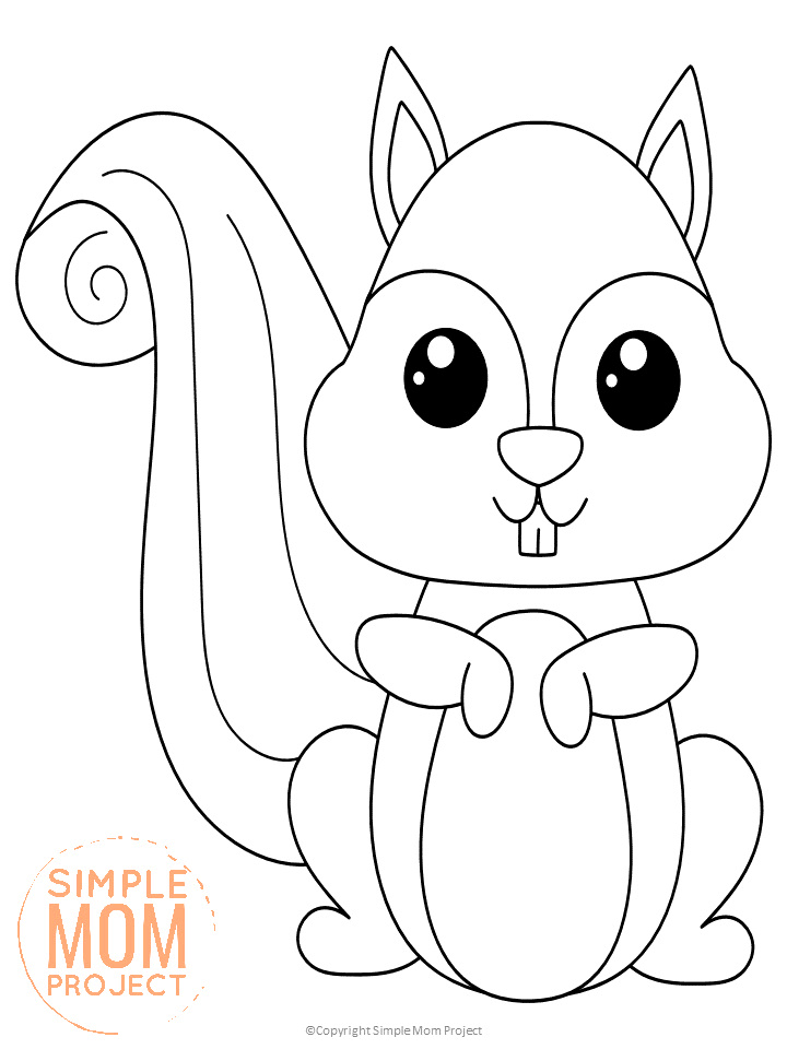 Printable Forest Squirrel Template Coloring Page for kids, preschoolers, toddlers and kindergartners 1