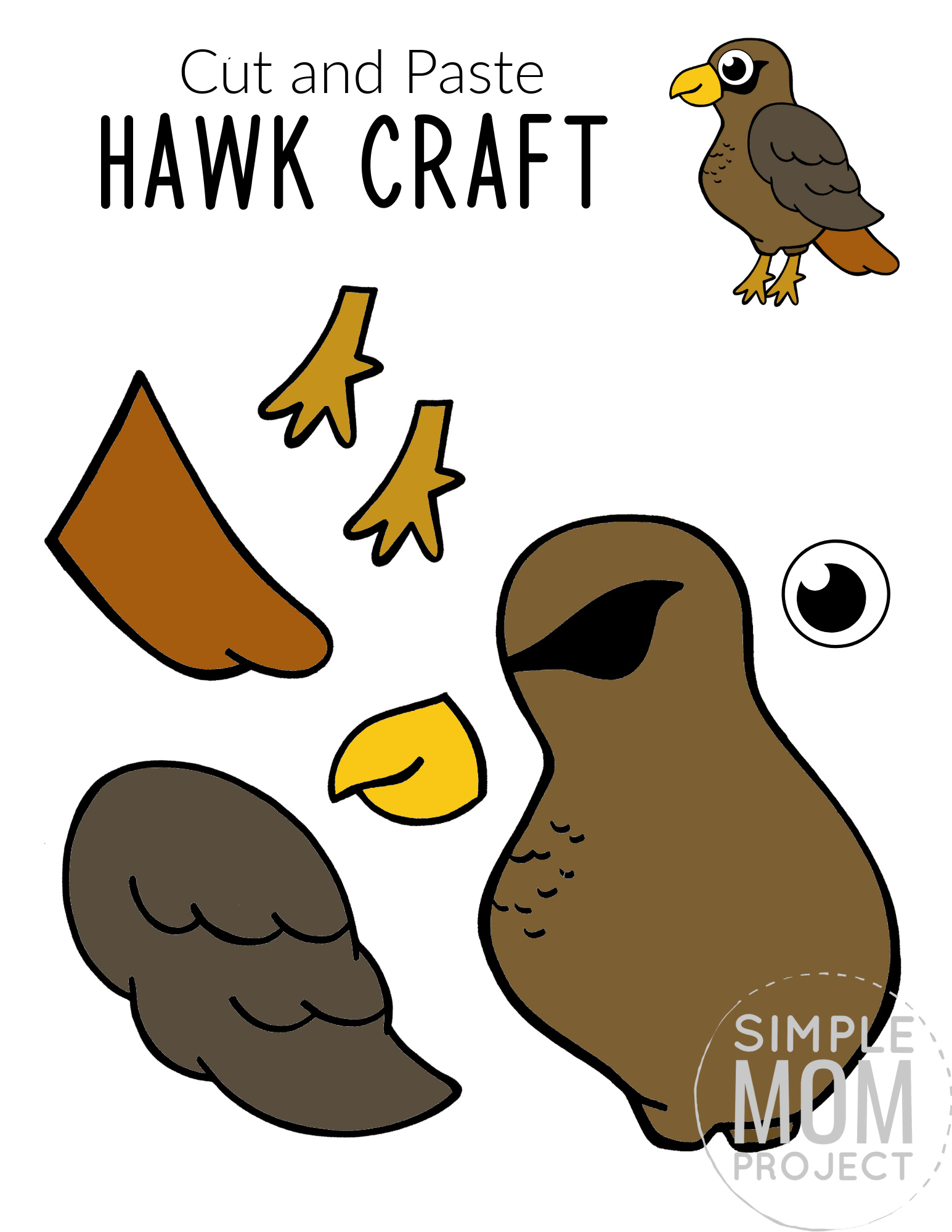 Printable Hawk Craft for Kids, preschoolers toddlers and kindergartners 1