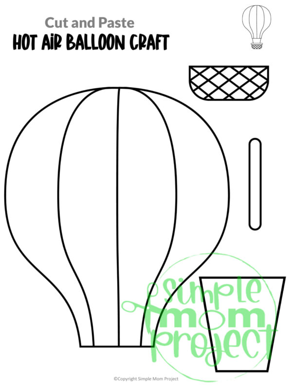 Printable Hot Air Balloon Craft Transportation Vehicle Template for Kids, Preschool, Toddlers, Kindergarten 12