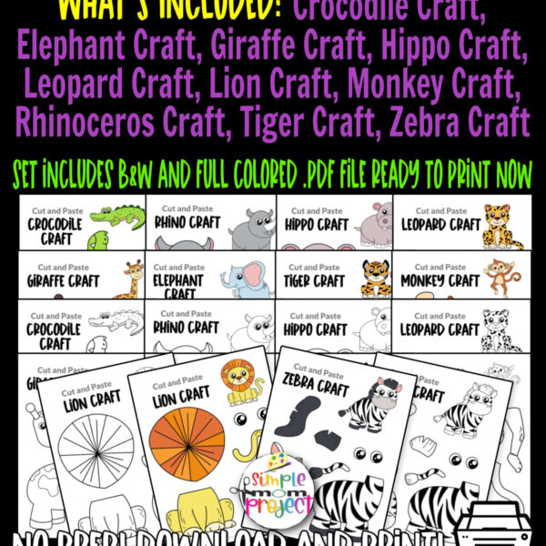 Looking for the best zoo animal character crafts for your preschool, kindergarten and elementary kids? These easy jungle animal crafts have fun cut and paste templates to keep toddlers, preschoolers or even big kids amused for hours. Including our popular lion craft, zebra craft and tiger crafts and many more these are sure to be a big hit with your kids for fun craft activities or even homeschooling lessons. Glue them to construction paper, add a handprint or make standing paper animals with a paper plate! Click here to grab these awesome safari animal character craft templates today.