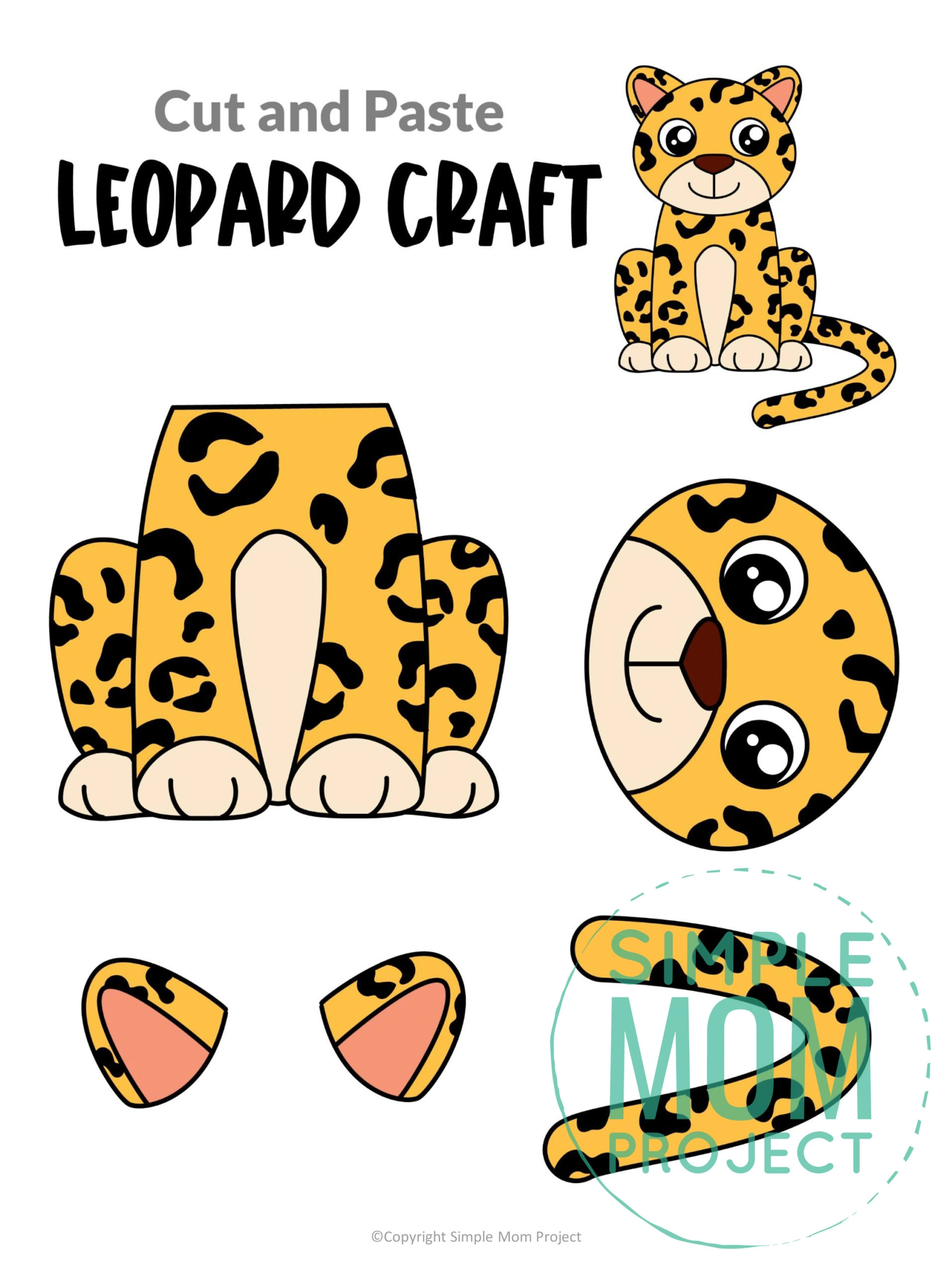 printable cut and paste safari and jungle craft for kids preschoolers toddlers kindergarten leopard