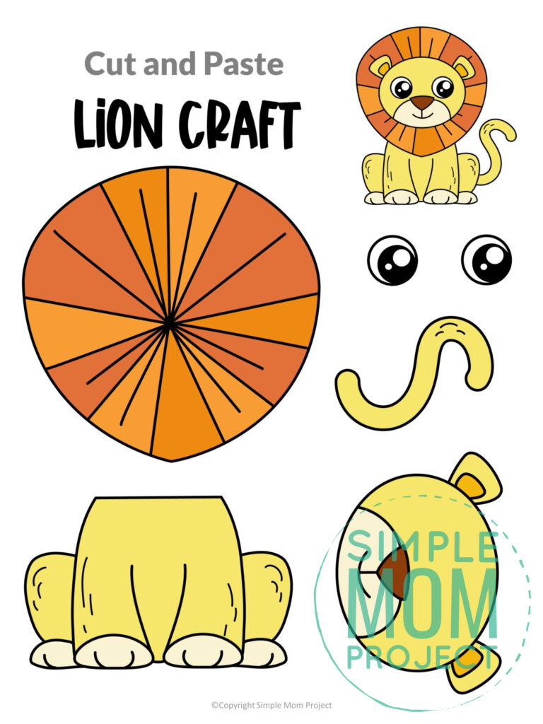 Full Colored Safari Animal Cut and Paste Craft Templates - Simple Mom ...