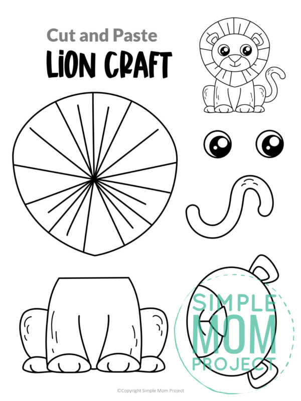 printable cut and paste safari and jungle craft for kids preschoolers toddlers kindergarten lion