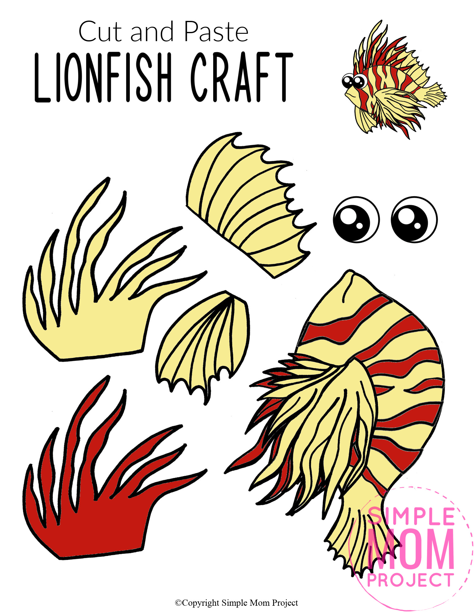 Printable Lionfish Ocean Animal Craft for Kids, preschoolers and toddlers lionfish template 3