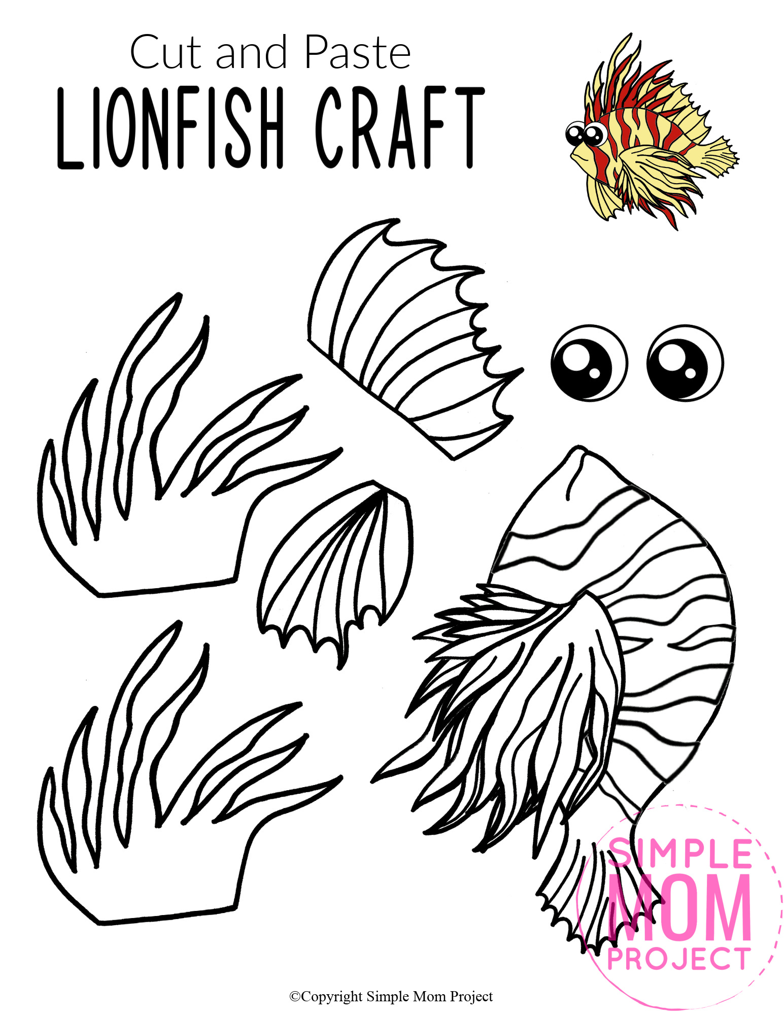 Printable Lionfish Ocean Animal Craft for Kids, preschoolers and toddlers lionfish template 4