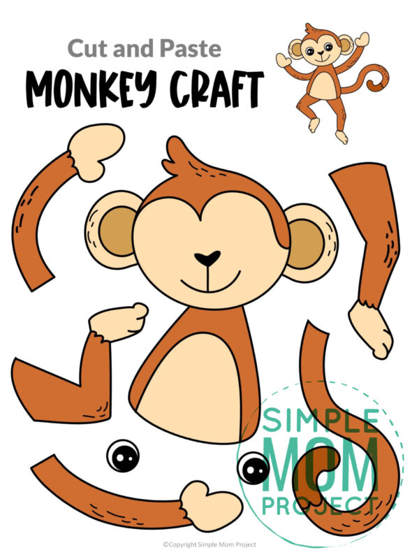 printable cut and paste safari and jungle craft for kids preschoolers toddlers kindergarten monkey