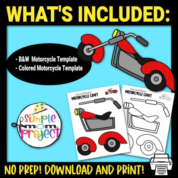 Are you looking for a quick and easy cut-and-paste printable craft for your kids? This printable diy motorcycle craft template is the ideal activity for kids of all ages, especially to toddler, preschool and kindergarten kids. Learn the different types of vehicles as they build their own motorcycle craft. It’s a fun craft project that kids will definitely love sharing with their friends and classmates. Grab your own motorcycle template now!