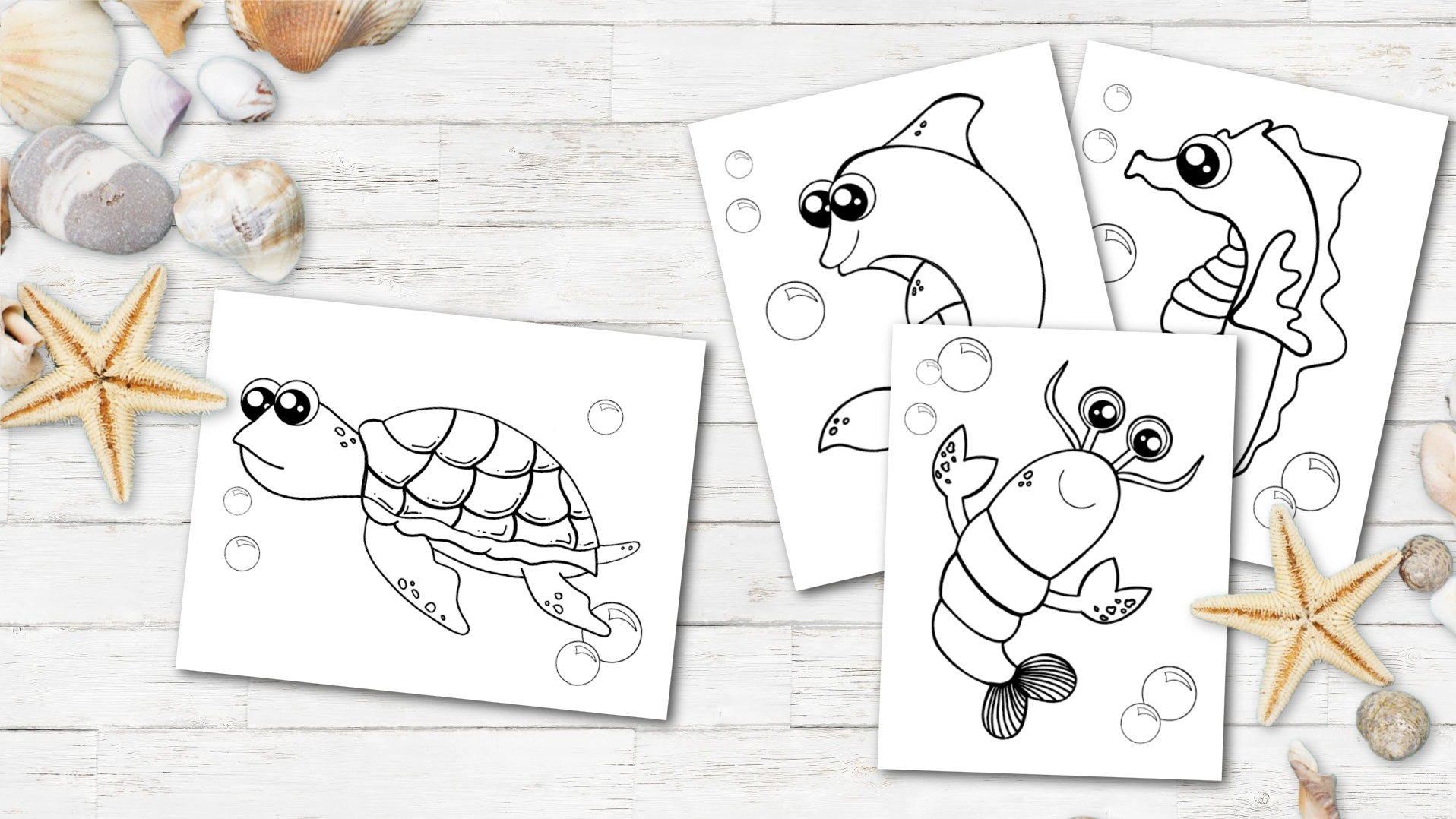 Printable Ocean Animal Coloring Book for kids, preschoolers and toddlers 2