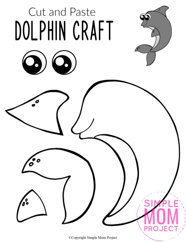 Printable Ocean Animal Dolphin Crafts for kids of all ages, including preschoolers and toddlers dolphin template 4