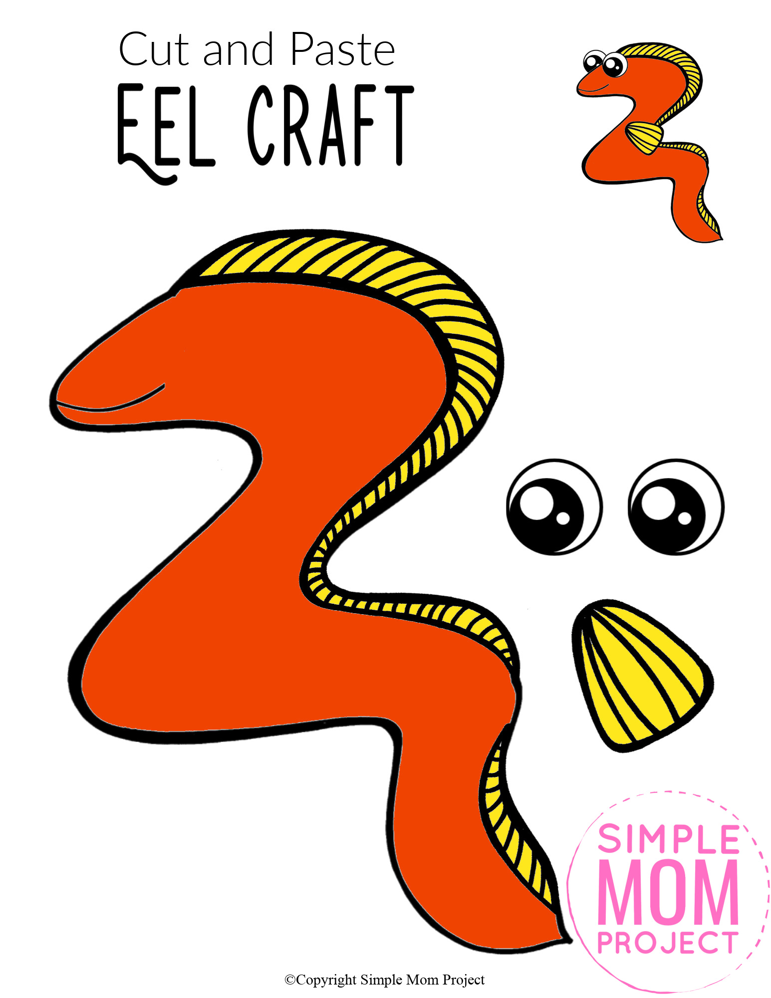 Printable Ocean Animal Eel Crafts for kids of all ages, including preschoolers and toddlers eel template 4