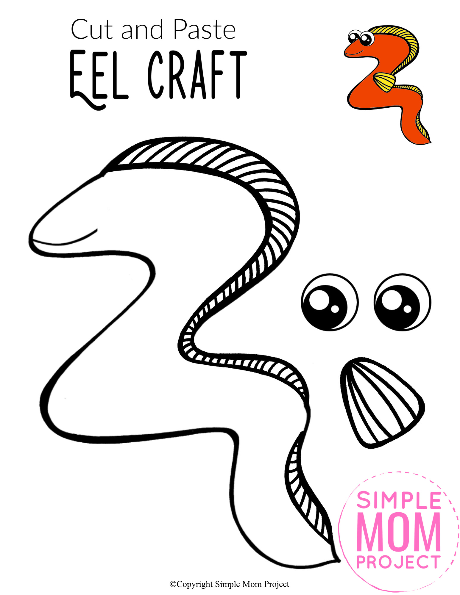 Printable Ocean Animal Eel Crafts for kids of all ages, including preschoolers and toddlers eel template 5